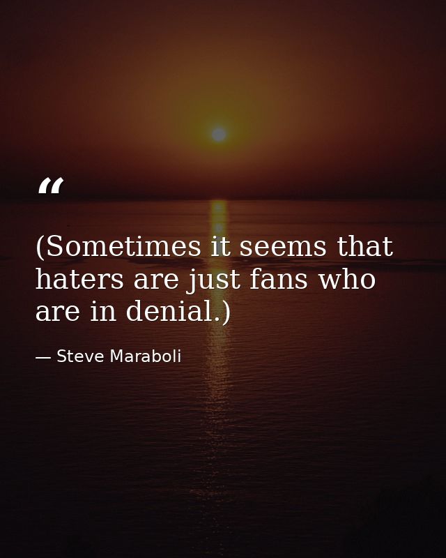 (Sometimes it seems that haters are just fans who are in denial.) — Steve Maraboli