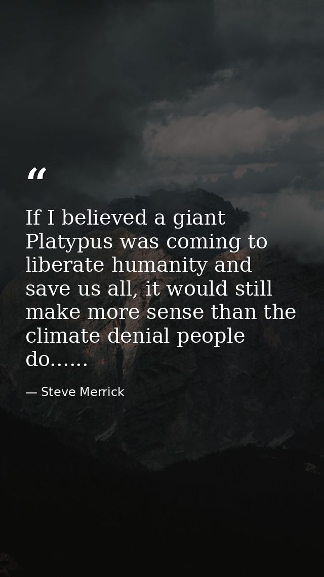 If I believed a giant Platypus was coming to liberate humanity and save us all, it would still make more sense than the  — Steve Merrick