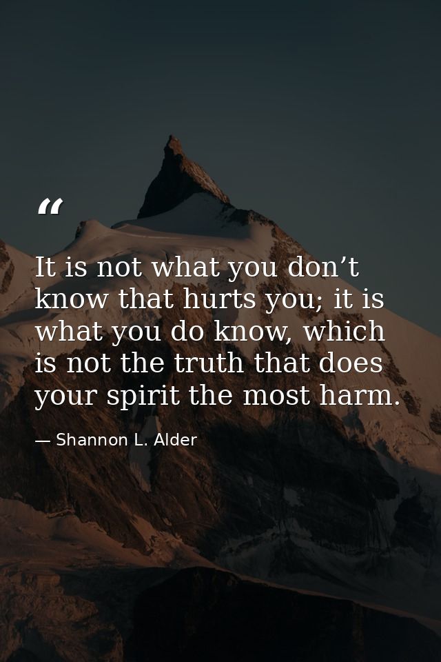 It is not what you don’t know that hurts you; it is what you do know, which is not the truth that does your spirit the m — Shannon L. Alder