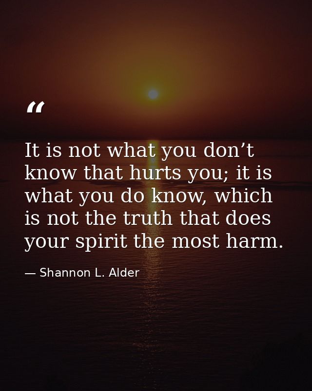 It is not what you don’t know that hurts you; it is what you do know, which is not the truth that does your spirit the m — Shannon L. Alder