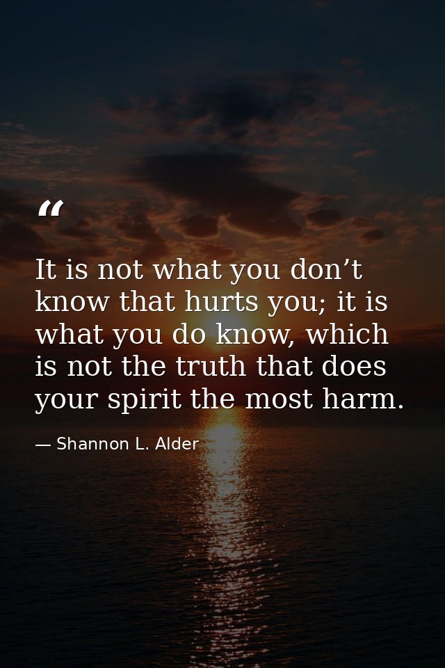 It is not what you don’t know that hurts you; it is what you do know, which is not the truth that does your spirit the m — Shannon L. Alder
