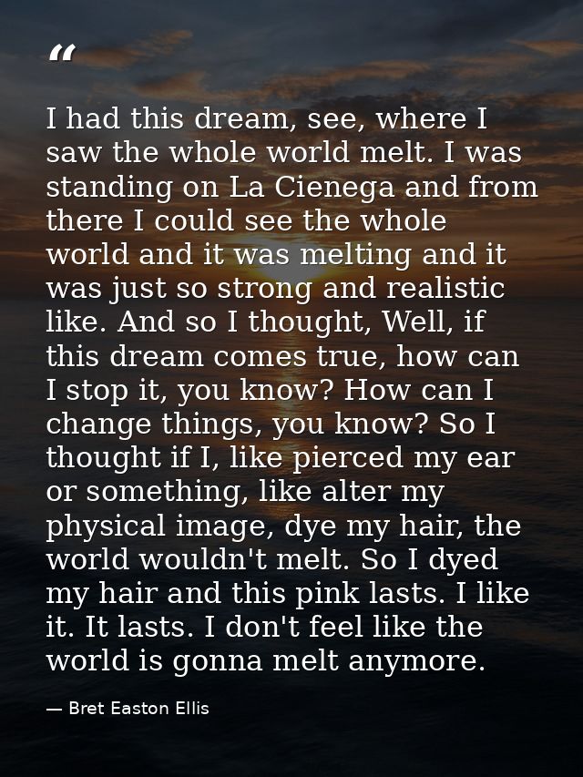 I had this dream, see, where I saw the whole world melt. I was standing on La Cienega and from there I could see the who — Bret Easton Ellis