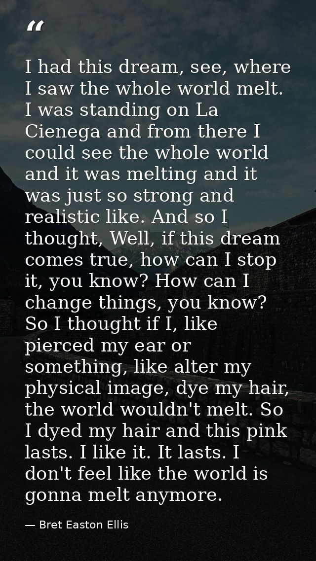 I had this dream, see, where I saw the whole world melt. I was standing on La Cienega and from there I could see the who — Bret Easton Ellis