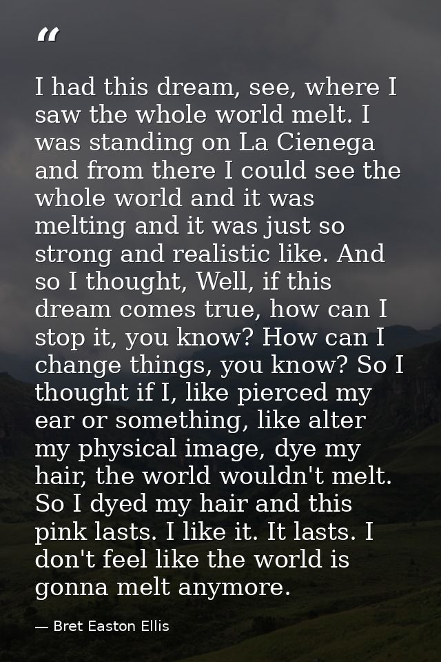 I had this dream, see, where I saw the whole world melt. I was standing on La Cienega and from there I could see the who — Bret Easton Ellis