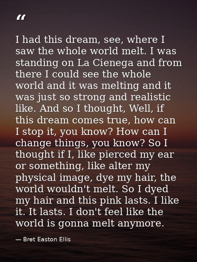 I had this dream, see, where I saw the whole world melt. I was standing on La Cienega and from there I could see the who — Bret Easton Ellis