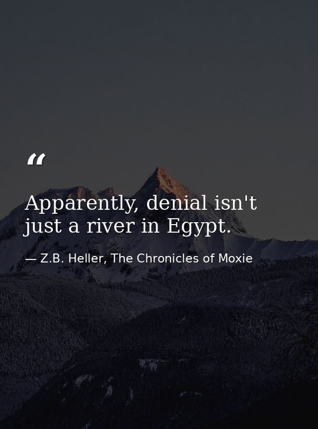 Apparently, denial isn't just a river in Egypt. — Z.B. Heller, The Chronicles of Moxie
