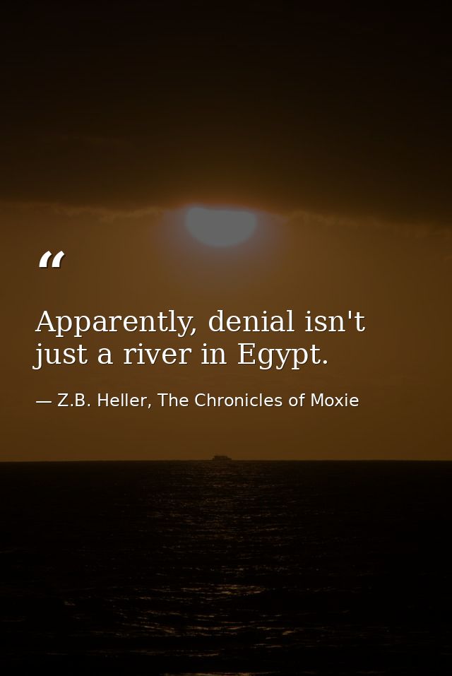 Apparently, denial isn't just a river in Egypt. — Z.B. Heller, The Chronicles of Moxie