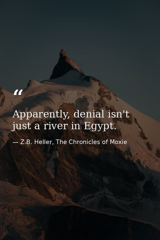 Apparently, denial isn't just a river in Egypt. — Z.B. Heller, The Chronicles of Moxie