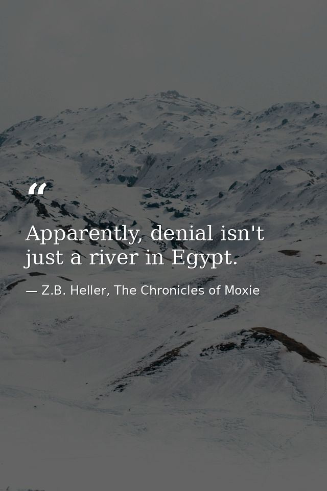 Apparently, denial isn't just a river in Egypt. — Z.B. Heller, The Chronicles of Moxie