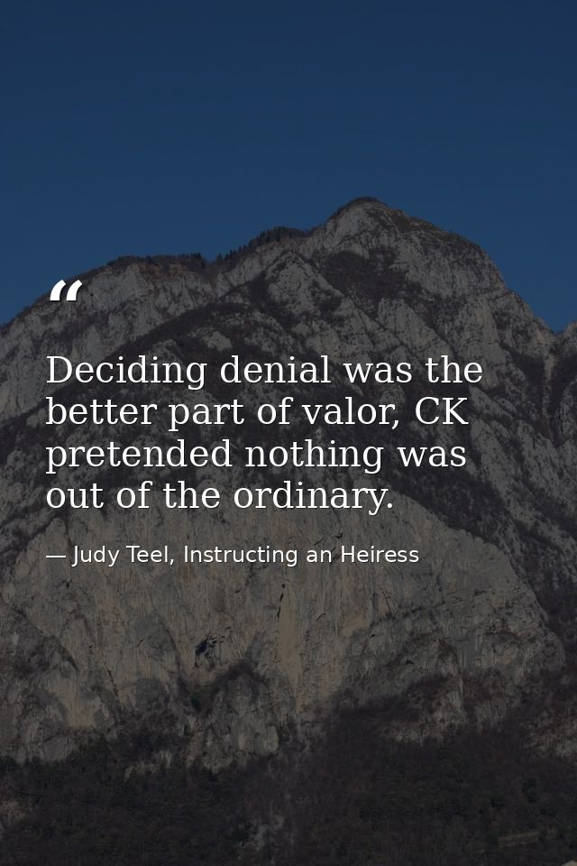 Deciding denial was the better part of valor, CK pretended nothing was out of the ordinary. — Judy Teel, Instructing an Heiress