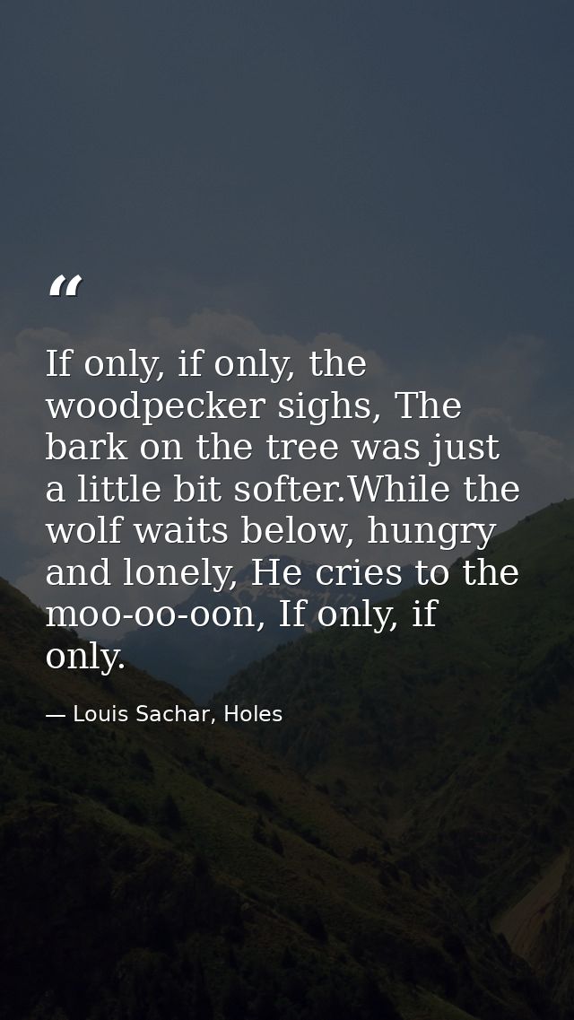 If only, if only, the woodpecker sighs, The bark on the tree was just a little bit softer.While the wolf waits below, hu — Louis Sachar, Holes