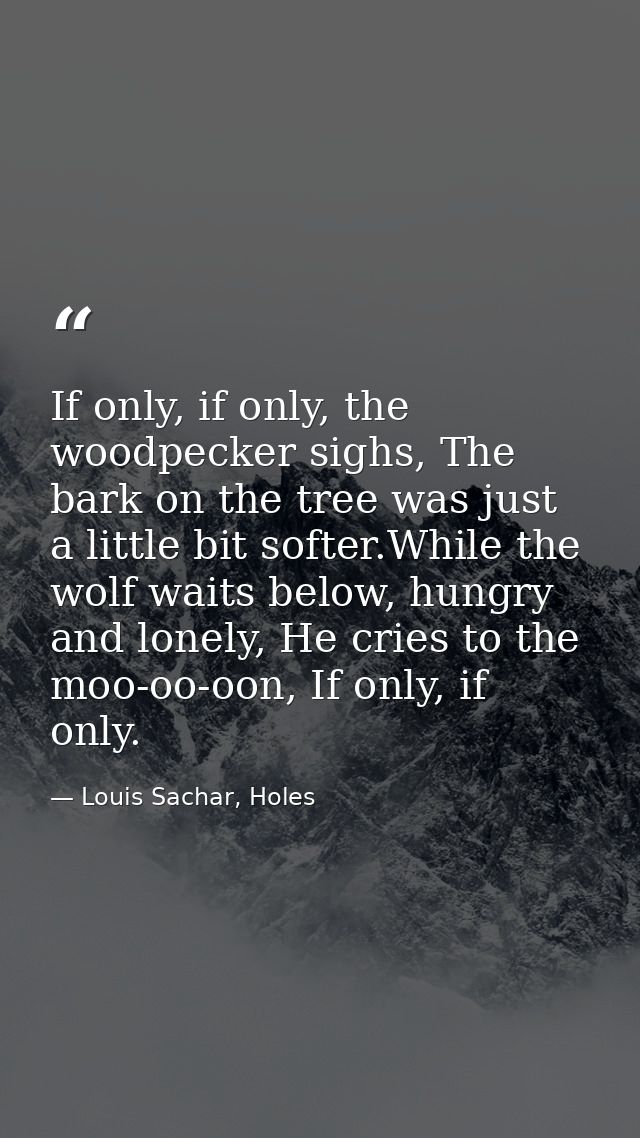 If only, if only, the woodpecker sighs, The bark on the tree was just a little bit softer.While the wolf waits below, hu — Louis Sachar, Holes