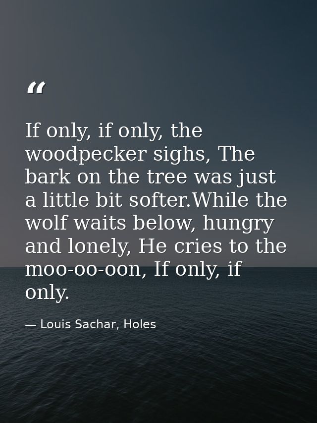 If only, if only, the woodpecker sighs, The bark on the tree was just a little bit softer.While the wolf waits below, hu — Louis Sachar, Holes