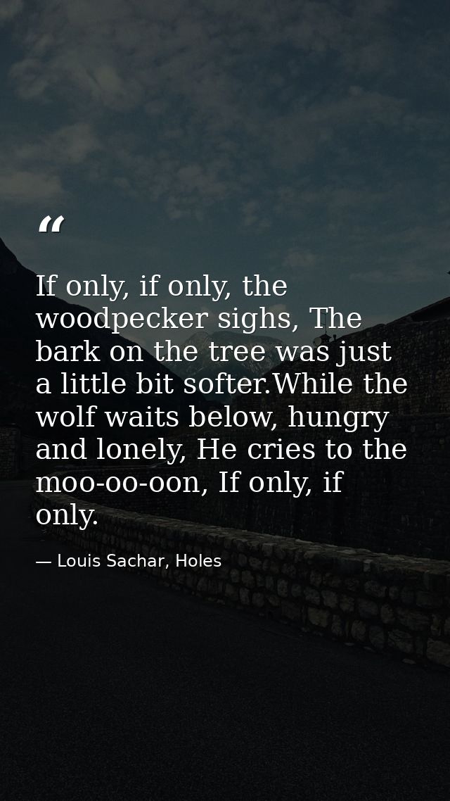 If only, if only, the woodpecker sighs, The bark on the tree was just a little bit softer.While the wolf waits below, hu — Louis Sachar, Holes