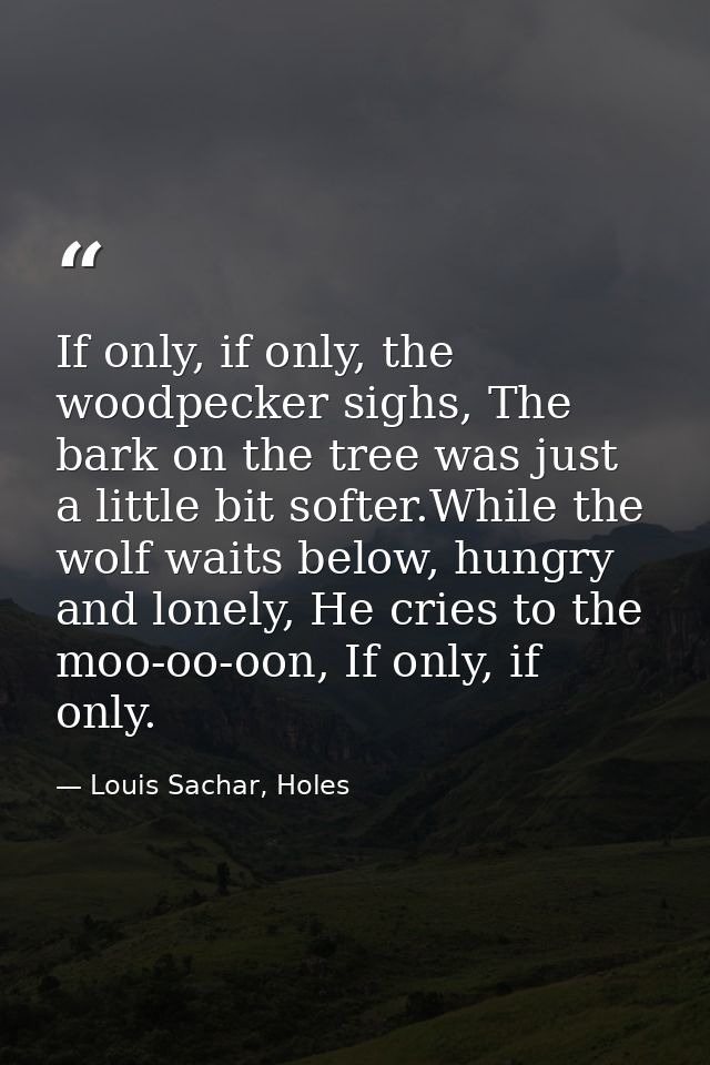 If only, if only, the woodpecker sighs, The bark on the tree was just a little bit softer.While the wolf waits below, hu — Louis Sachar, Holes