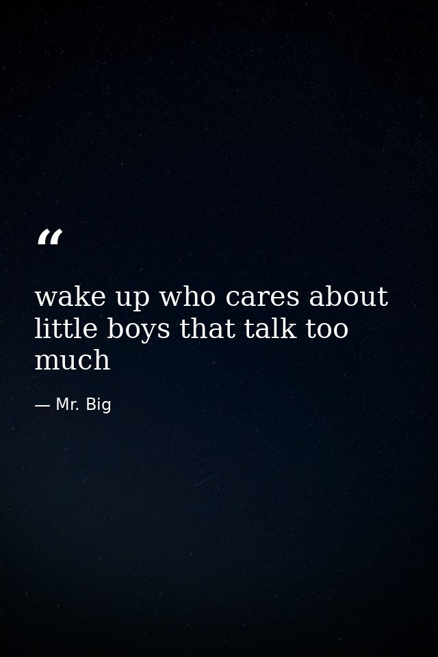 wake up who cares about little boys that talk too much — Mr. Big