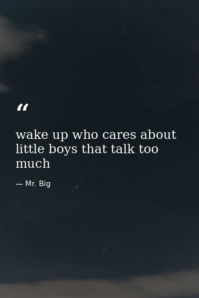 wake up who cares about little boys that talk too much — Mr. Big