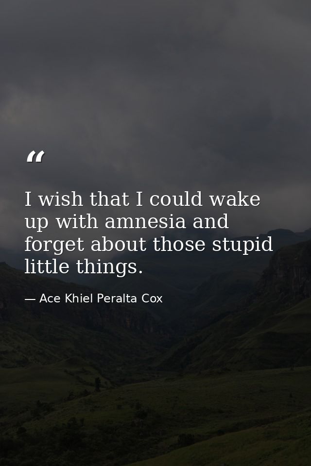 I wish that I could wake up with amnesia and forget about those stupid little things. — Ace Khiel Peralta Cox