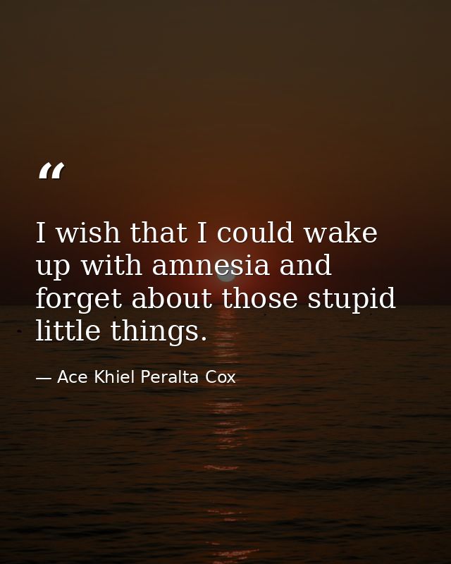 I wish that I could wake up with amnesia and forget about those stupid little things. — Ace Khiel Peralta Cox