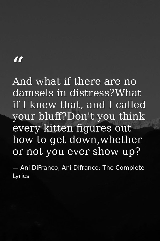 And what if there are no damsels in distress?What if I knew that, and I called your bluff?Don't you think every kitten f — Ani DiFranco, Ani Difranco: The Complete Lyrics