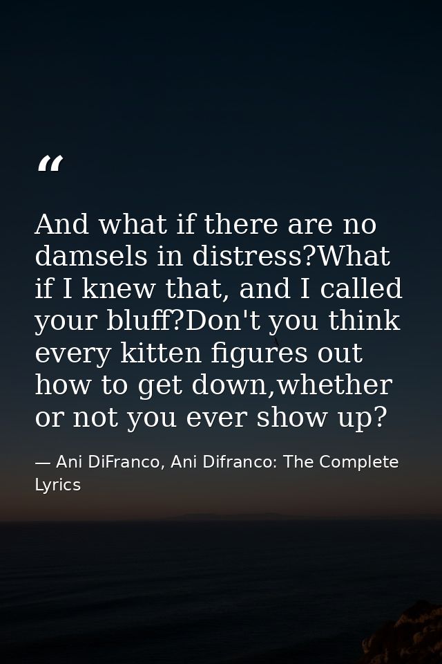 And what if there are no damsels in distress?What if I knew that, and I called your bluff?Don't you think every kitten f — Ani DiFranco, Ani Difranco: The Complete Lyrics