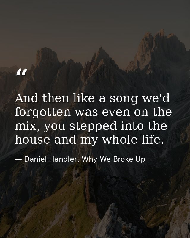 And then like a song we'd forgotten was even on the mix, you stepped into the house and my whole life. — Daniel Handler, Why We Broke Up