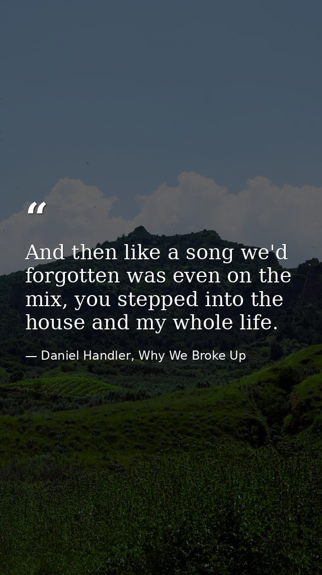 And then like a song we'd forgotten was even on the mix, you stepped into the house and my whole life. — Daniel Handler, Why We Broke Up