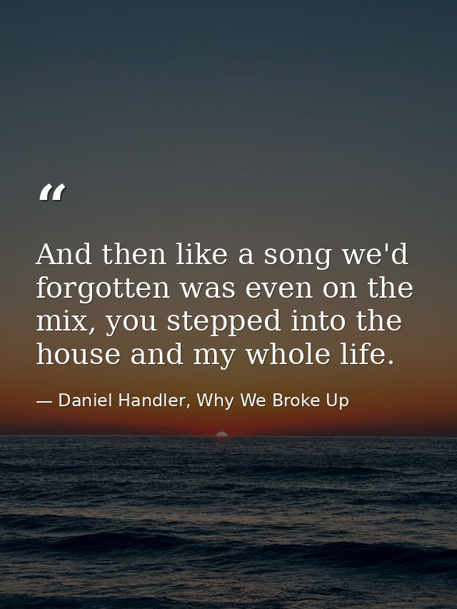 And then like a song we'd forgotten was even on the mix, you stepped into the house and my whole life. — Daniel Handler, Why We Broke Up