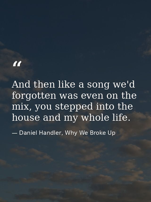 And then like a song we'd forgotten was even on the mix, you stepped into the house and my whole life. — Daniel Handler, Why We Broke Up