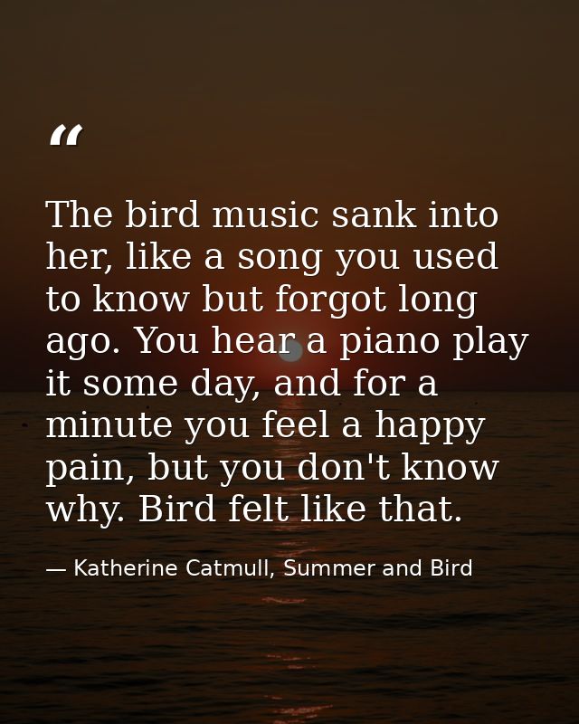 The bird music sank into her, like a song you used to know but forgot long ago. You hear a piano play it some day, and f — Katherine Catmull, Summer and Bird