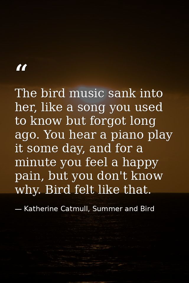 The bird music sank into her, like a song you used to know but forgot long ago. You hear a piano play it some day, and f — Katherine Catmull, Summer and Bird