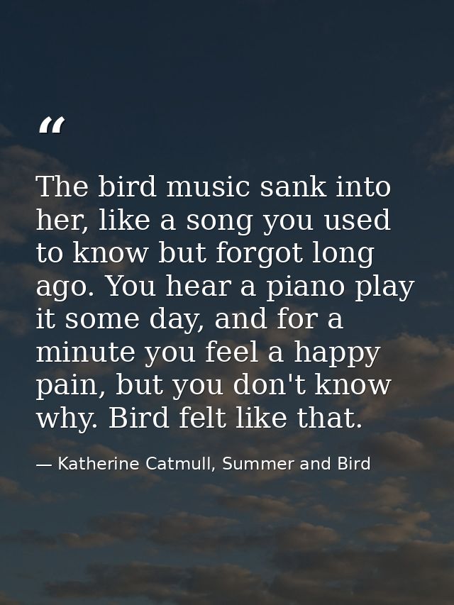 The bird music sank into her, like a song you used to know but forgot long ago. You hear a piano play it some day, and f — Katherine Catmull, Summer and Bird