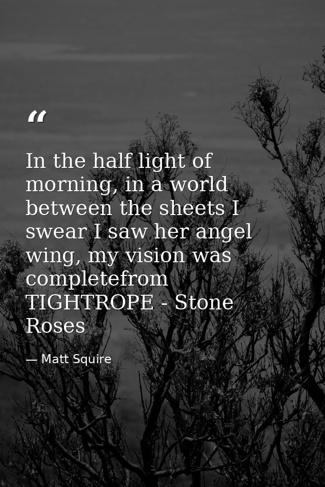 In the half light of morning, in a world between the sheets I swear I saw her angel wing, my vision was completefrom TIG — Matt Squire