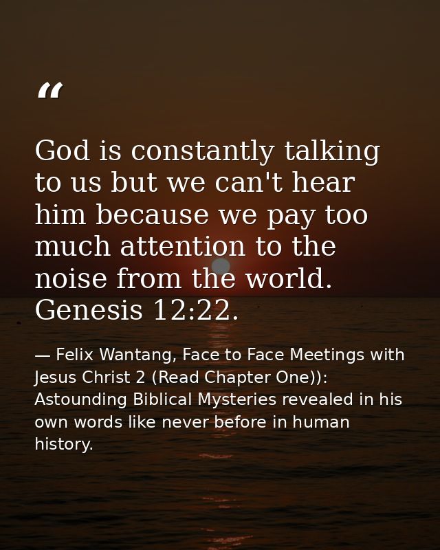 God is constantly talking to us but we can't hear him because we pay too much attention to the noise from the world. Gen — Felix Wantang, Face to Face Meetings with Jesus Christ 2 (Read Chapter One)): Astounding Biblical Mysteries revealed in his own words like never before in human history.