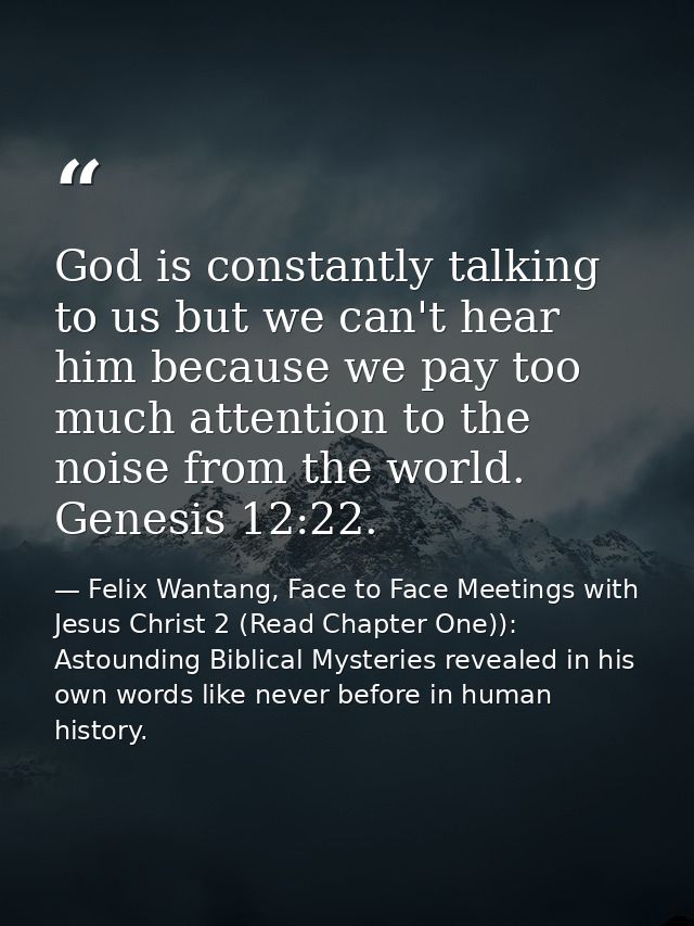 God is constantly talking to us but we can't hear him because we pay too much attention to the noise from the world. Gen — Felix Wantang, Face to Face Meetings with Jesus Christ 2 (Read Chapter One)): Astounding Biblical Mysteries revealed in his own words like never before in human history.
