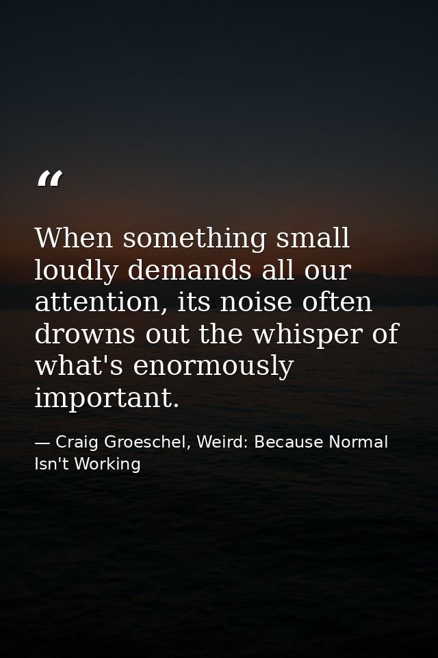 When something small loudly demands all our attention, its noise often drowns out the whisper of what's enormously impor — Craig Groeschel, Weird: Because Normal Isn't Working