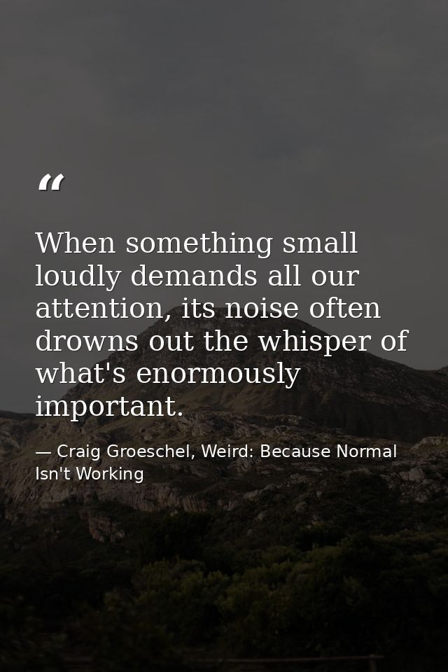 When something small loudly demands all our attention, its noise often drowns out the whisper of what's enormously impor — Craig Groeschel, Weird: Because Normal Isn't Working