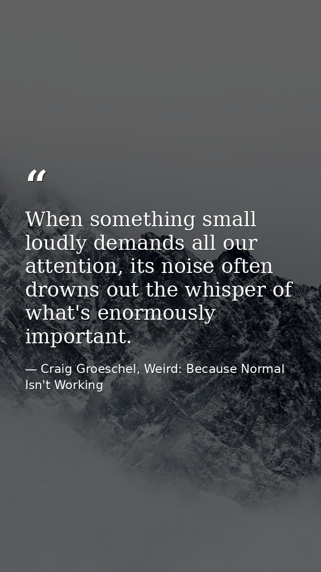 When something small loudly demands all our attention, its noise often drowns out the whisper of what's enormously impor — Craig Groeschel, Weird: Because Normal Isn't Working
