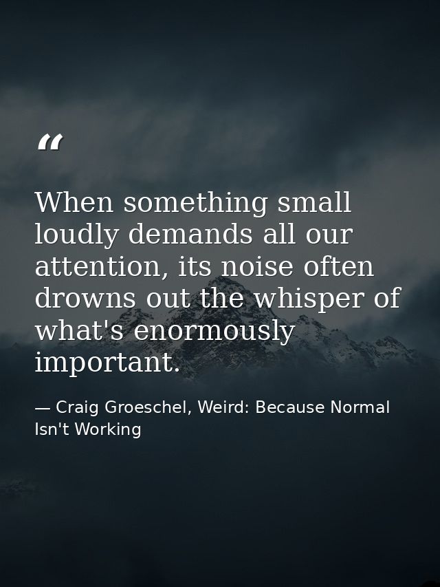When something small loudly demands all our attention, its noise often drowns out the whisper of what's enormously impor — Craig Groeschel, Weird: Because Normal Isn't Working