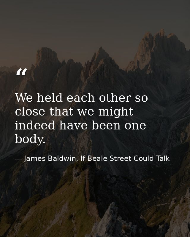 We held each other so close that we might indeed have been one body. — James Baldwin, If Beale Street Could Talk