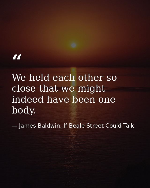We held each other so close that we might indeed have been one body. — James Baldwin, If Beale Street Could Talk