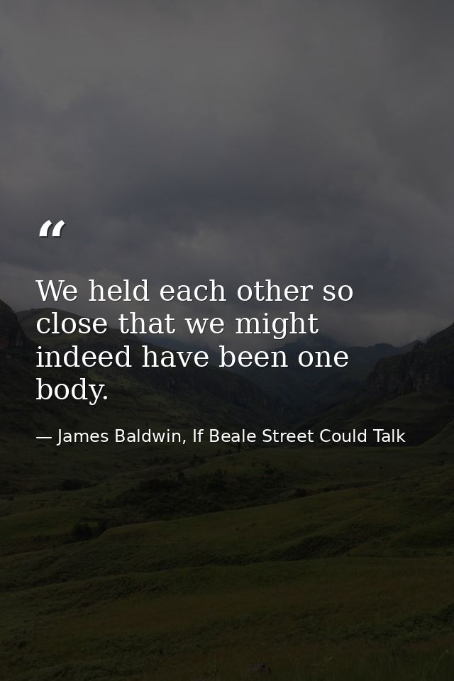 We held each other so close that we might indeed have been one body. — James Baldwin, If Beale Street Could Talk
