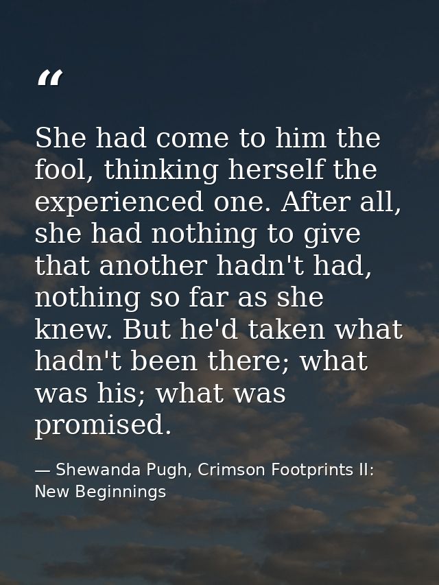 She had come to him the fool, thinking herself the experienced one. After all, she had nothing to give that another hadn — Shewanda Pugh, Crimson Footprints II: New Beginnings