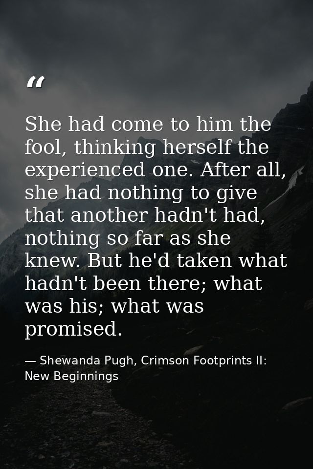 She had come to him the fool, thinking herself the experienced one. After all, she had nothing to give that another hadn — Shewanda Pugh, Crimson Footprints II: New Beginnings