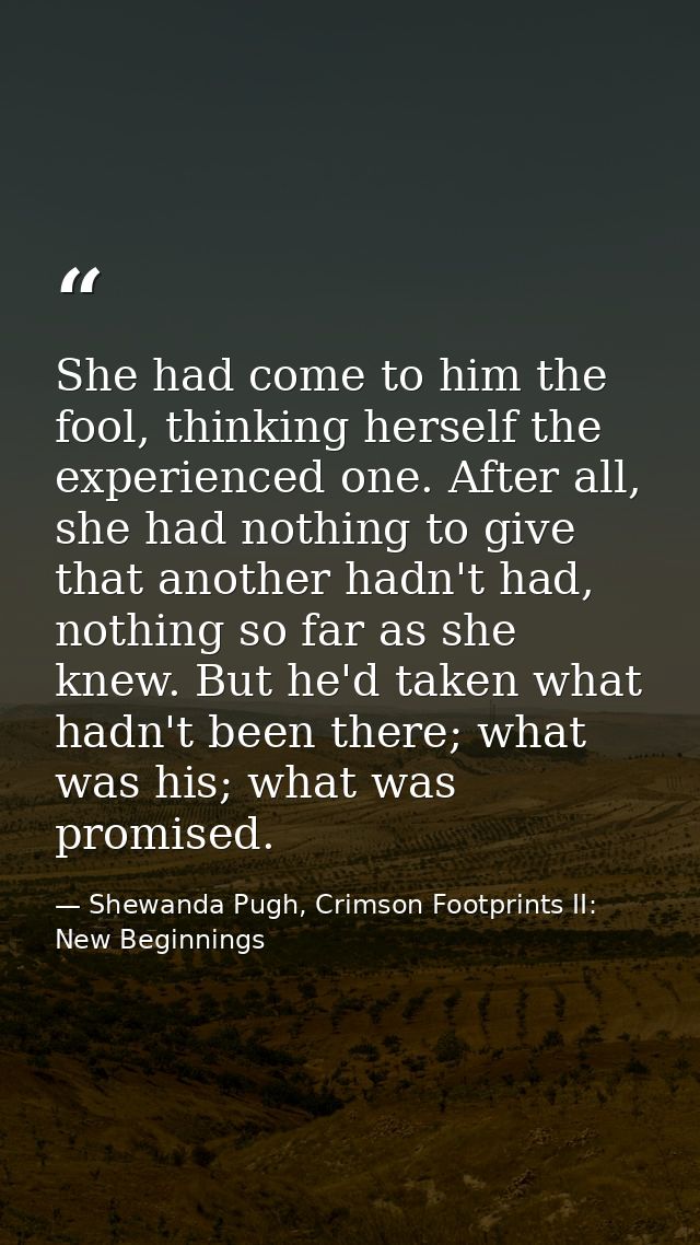 She had come to him the fool, thinking herself the experienced one. After all, she had nothing to give that another hadn — Shewanda Pugh, Crimson Footprints II: New Beginnings