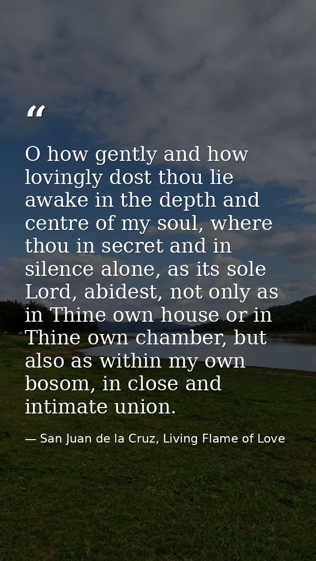 O how gently and how lovingly dost thou lie awake in the depth and centre of my soul, where thou in secret and in silenc — San Juan de la Cruz, Living Flame of Love