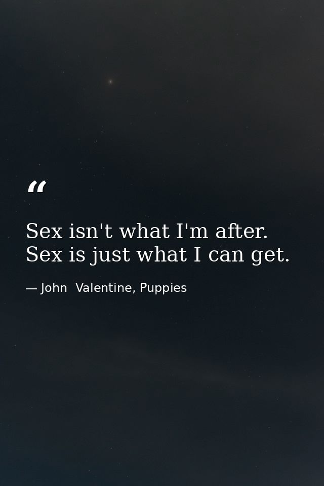 Sex isn't what I'm after. Sex is just what I can get. — John  Valentine, Puppies