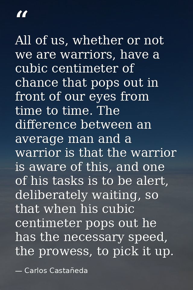 All of us, whether or not we are warriors, have a cubic centimeter of chance that pops out in front of our eyes from tim — Carlos Castañeda