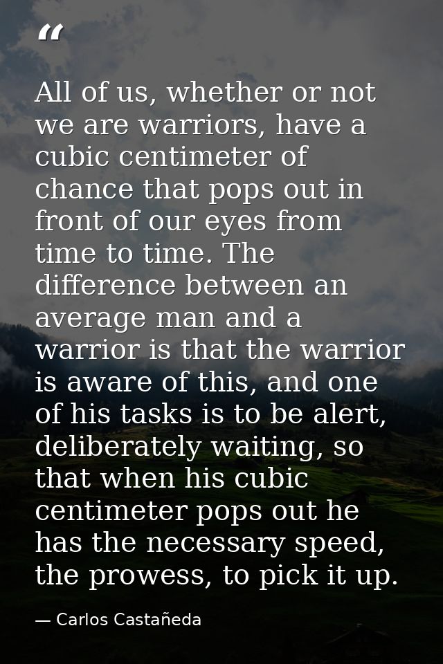 All of us, whether or not we are warriors, have a cubic centimeter of chance that pops out in front of our eyes from tim — Carlos Castañeda