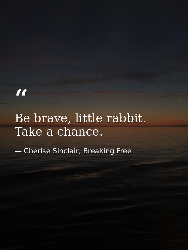 Be brave, little rabbit. Take a chance. — Cherise Sinclair, Breaking Free